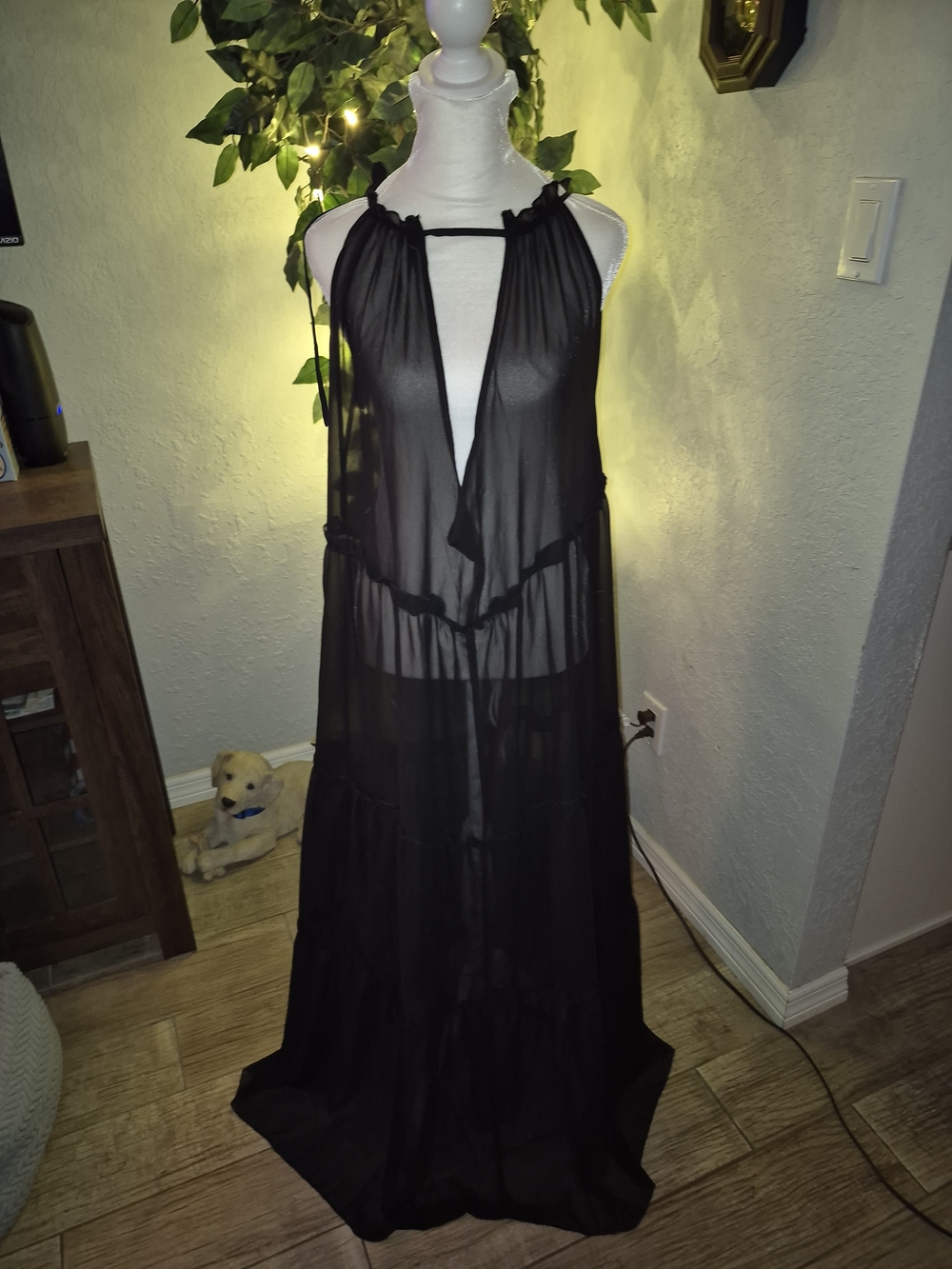 SHEIN Black Sheer Halter Maxi Swim Cover-Up